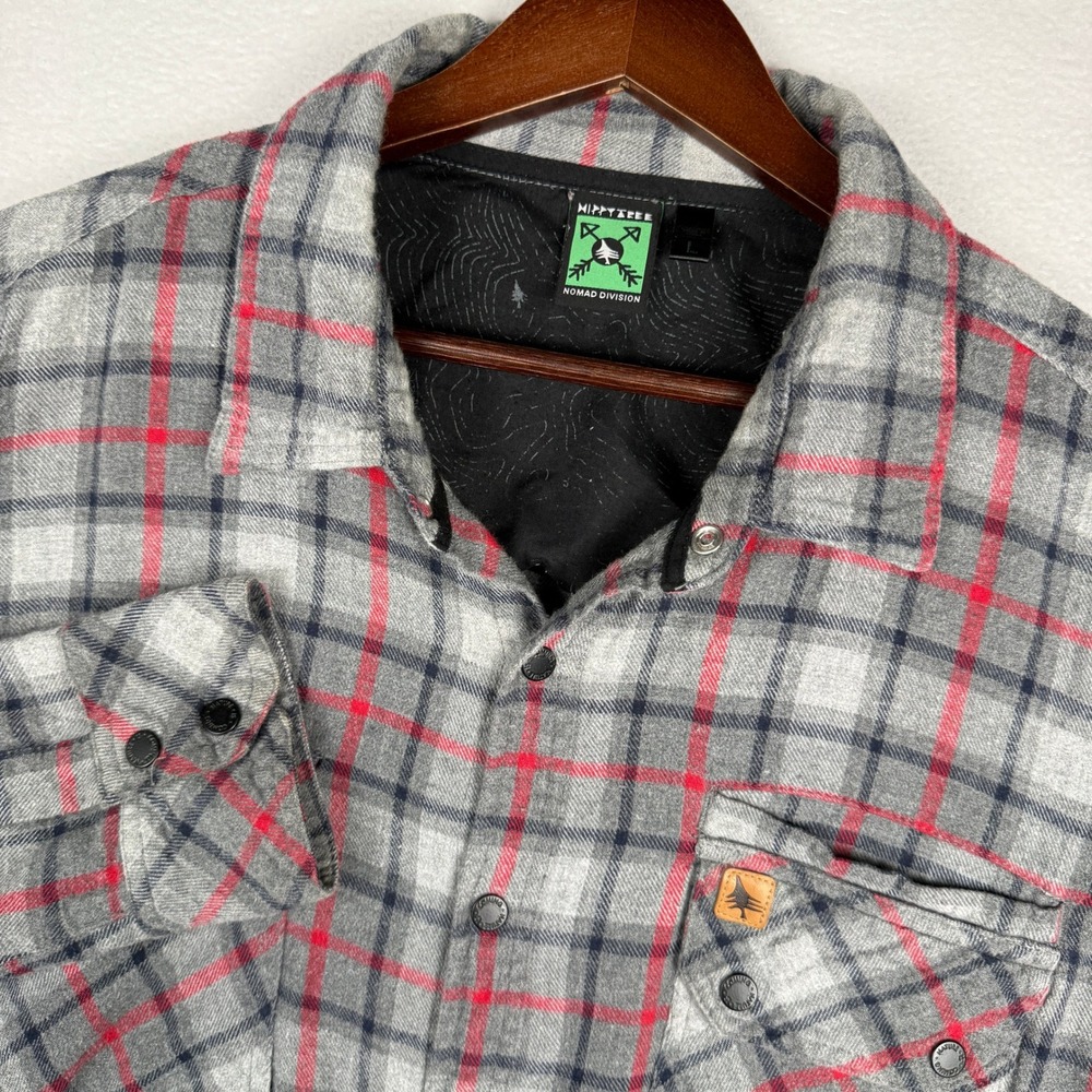 HippyTree Flannel Shirt Mens Large Gray Red Plaid Nomad Division Snap Button Up